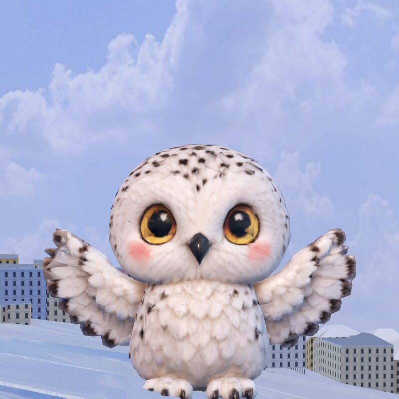 A giant snowy owl waving its wings beside the course in Prague